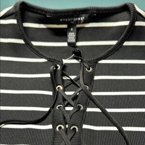 WHBM Black and White Lark Striped Lace-Up Top Small (NWT)